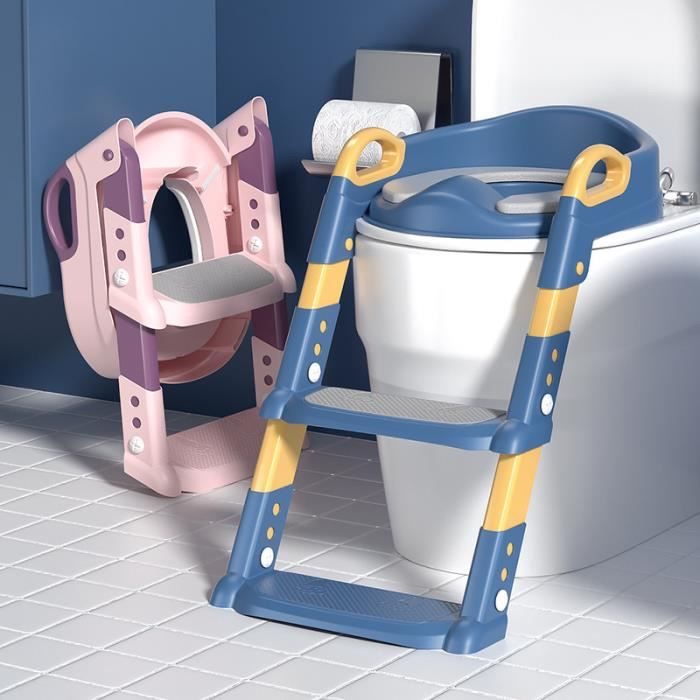 Siège de Toilette Enfant Pliable et Réglable, Reducteur de Toilette Bébé  avec Marches Larges, Lunette de Toilette